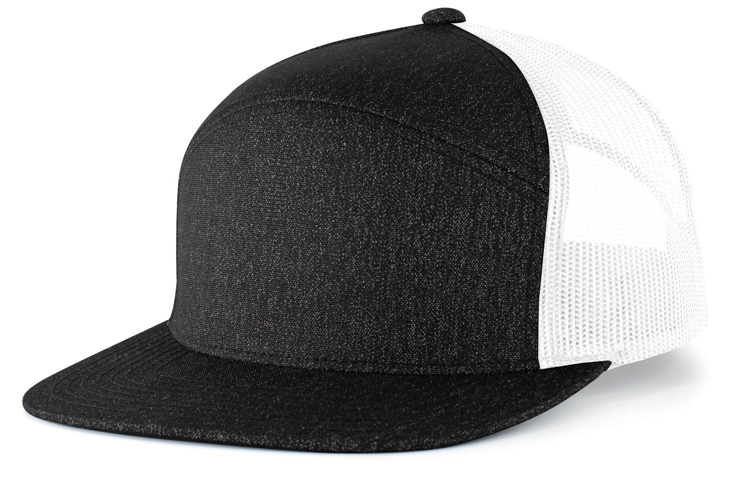 Heather 6-Panel Arch Trucker Snapback Cap - OS - BLACK HEATHER/WHITE