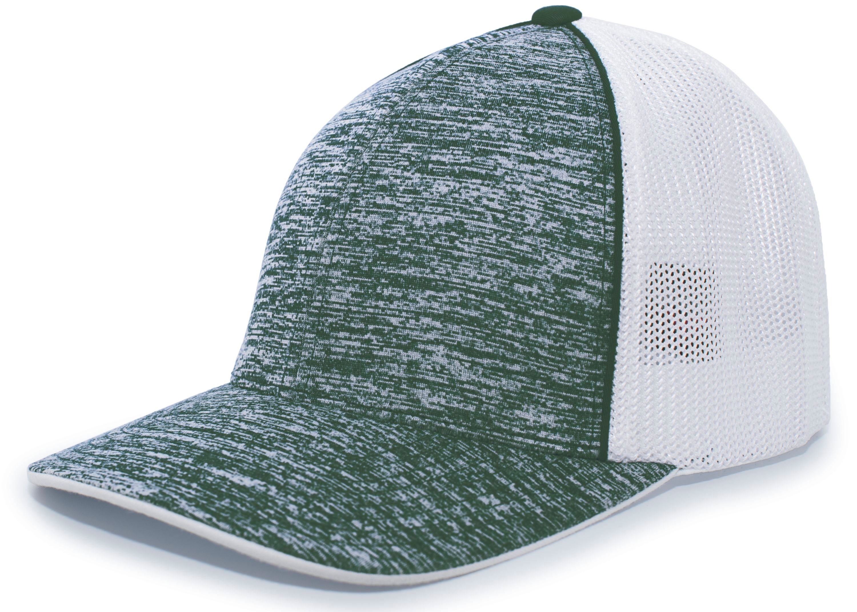 Aggressive Heather Trucker PacFlex Cap - XS - DARK GREEN HEATHER/WHITE/DARK GREEN HEATHER