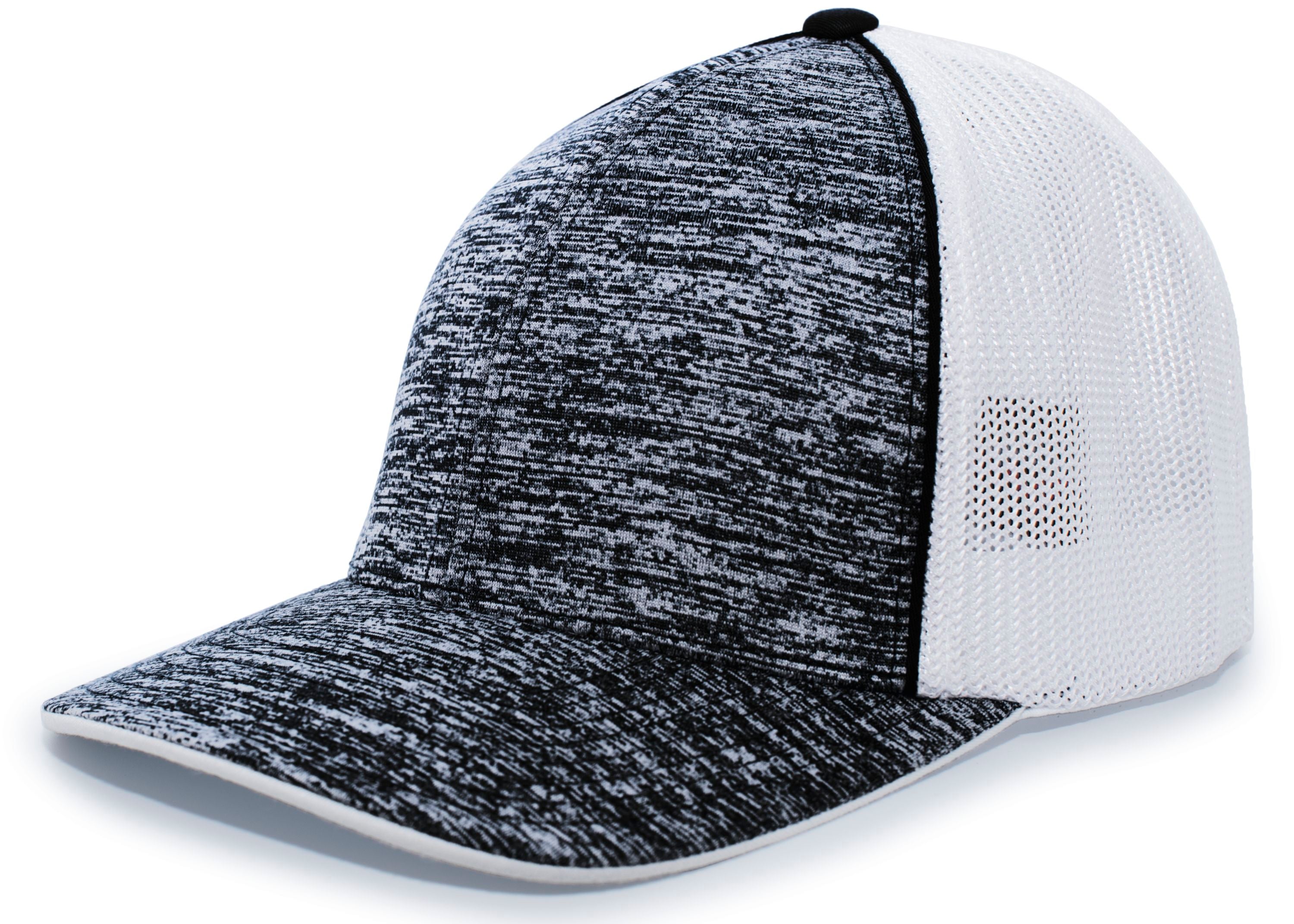 Aggressive Heather Trucker PacFlex Cap - XS - BLACK HEATHER/WHITE/BLACK HEATHER