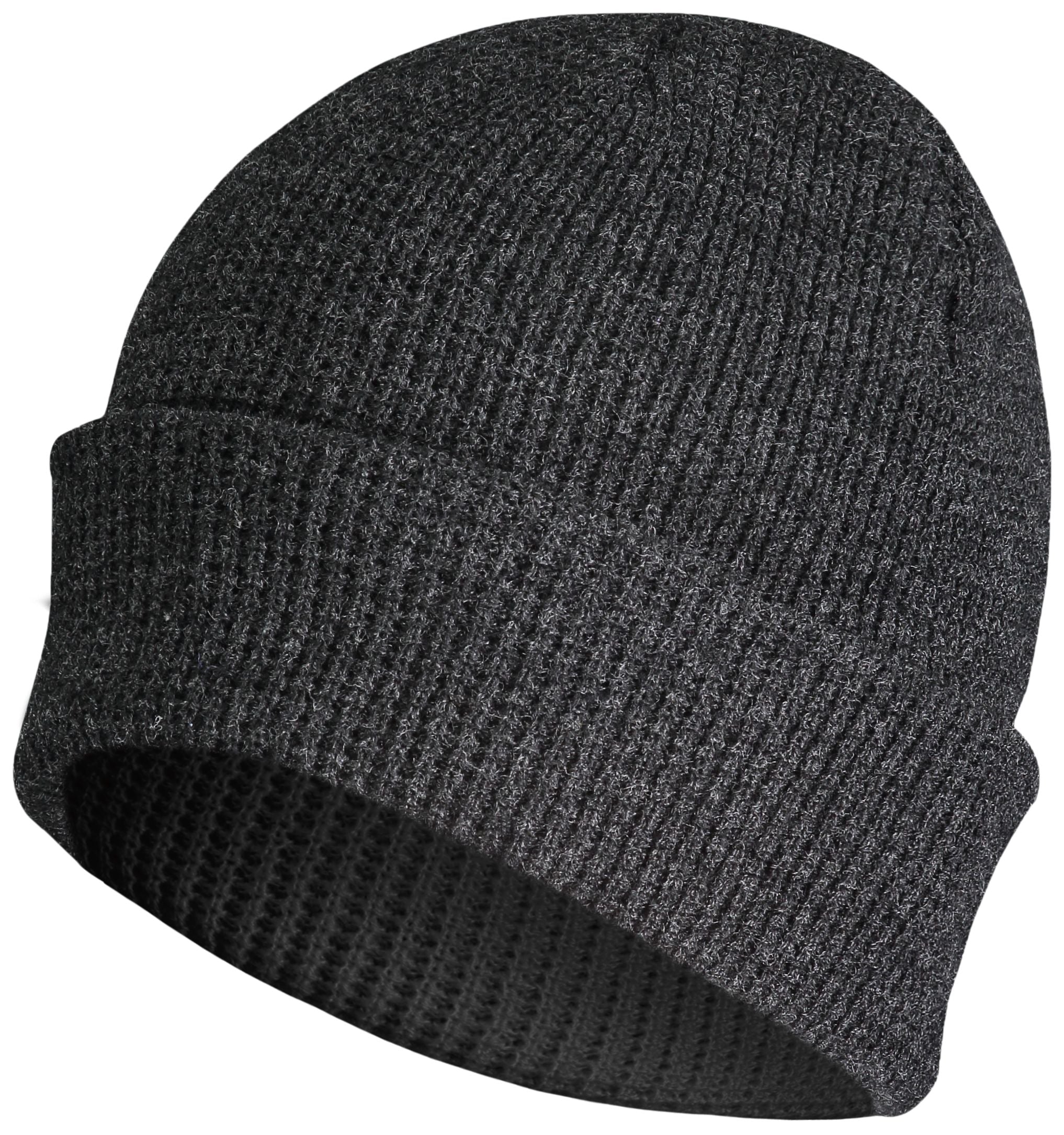 Waffle Knit Cuff Beanie - OS - BLACK