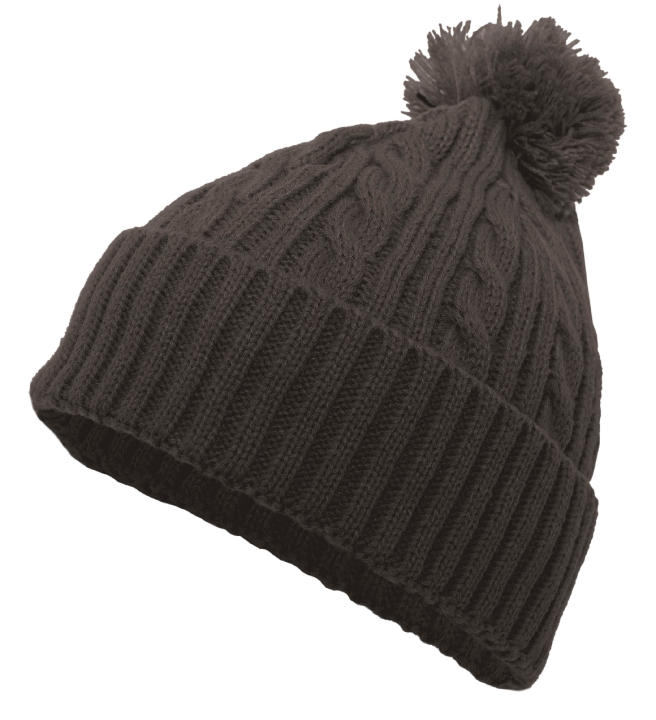 Cable Knit Pom-Pom Beanie - OS - GRAPHITE
