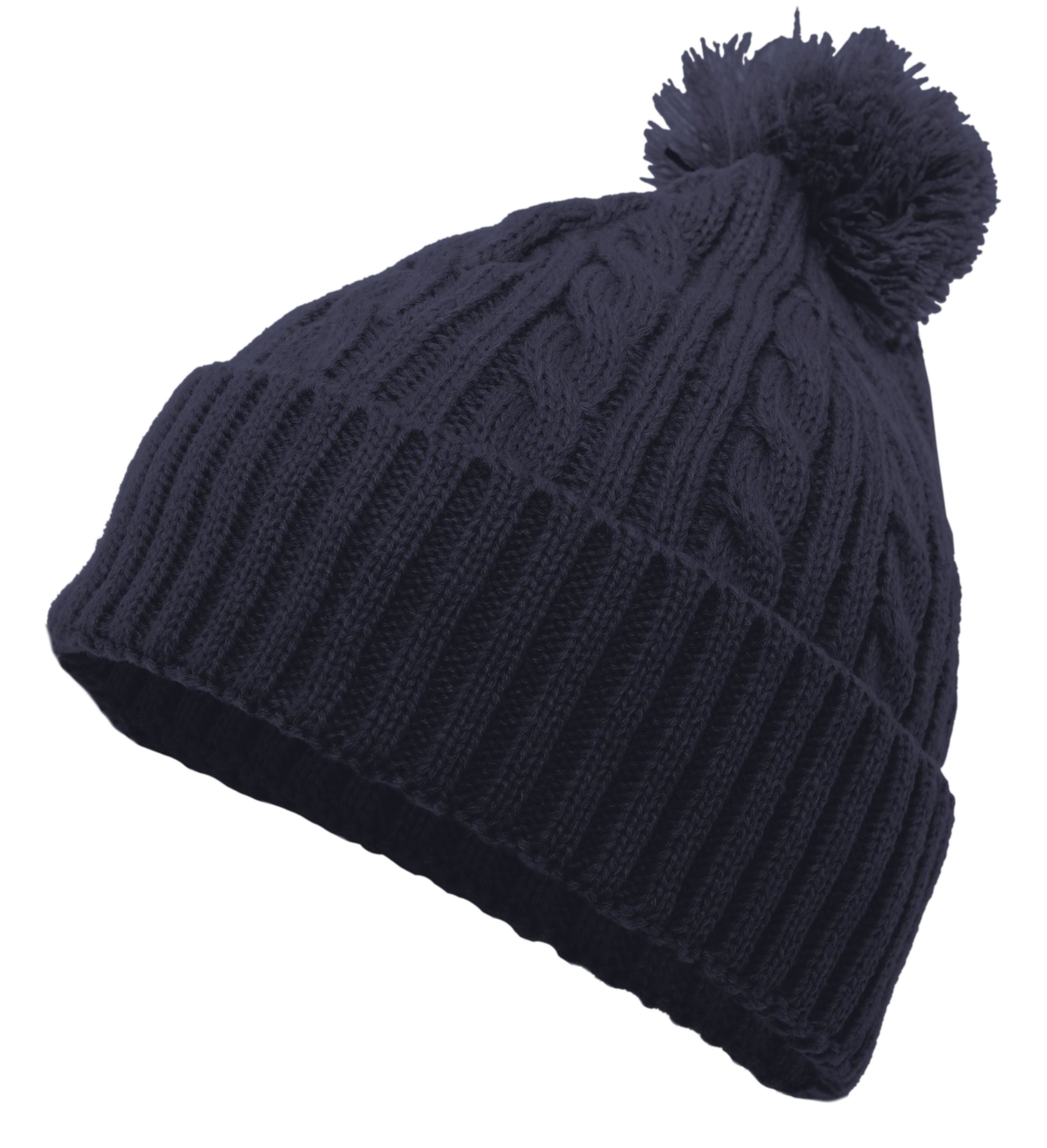 Cable Knit Pom-Pom Beanie - OS - NAVY