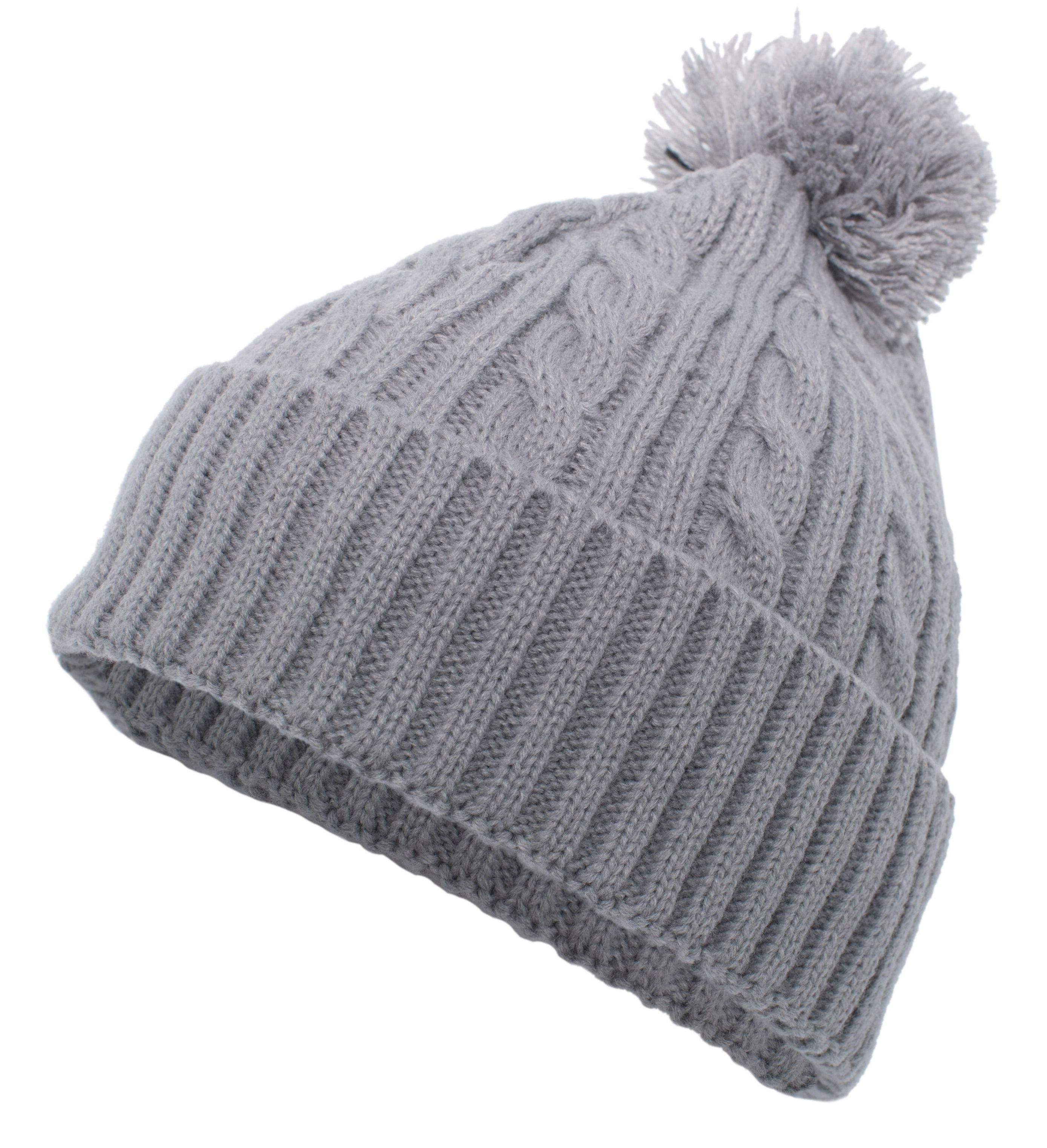 Cable Knit Pom-Pom Beanie - OS - SILVER