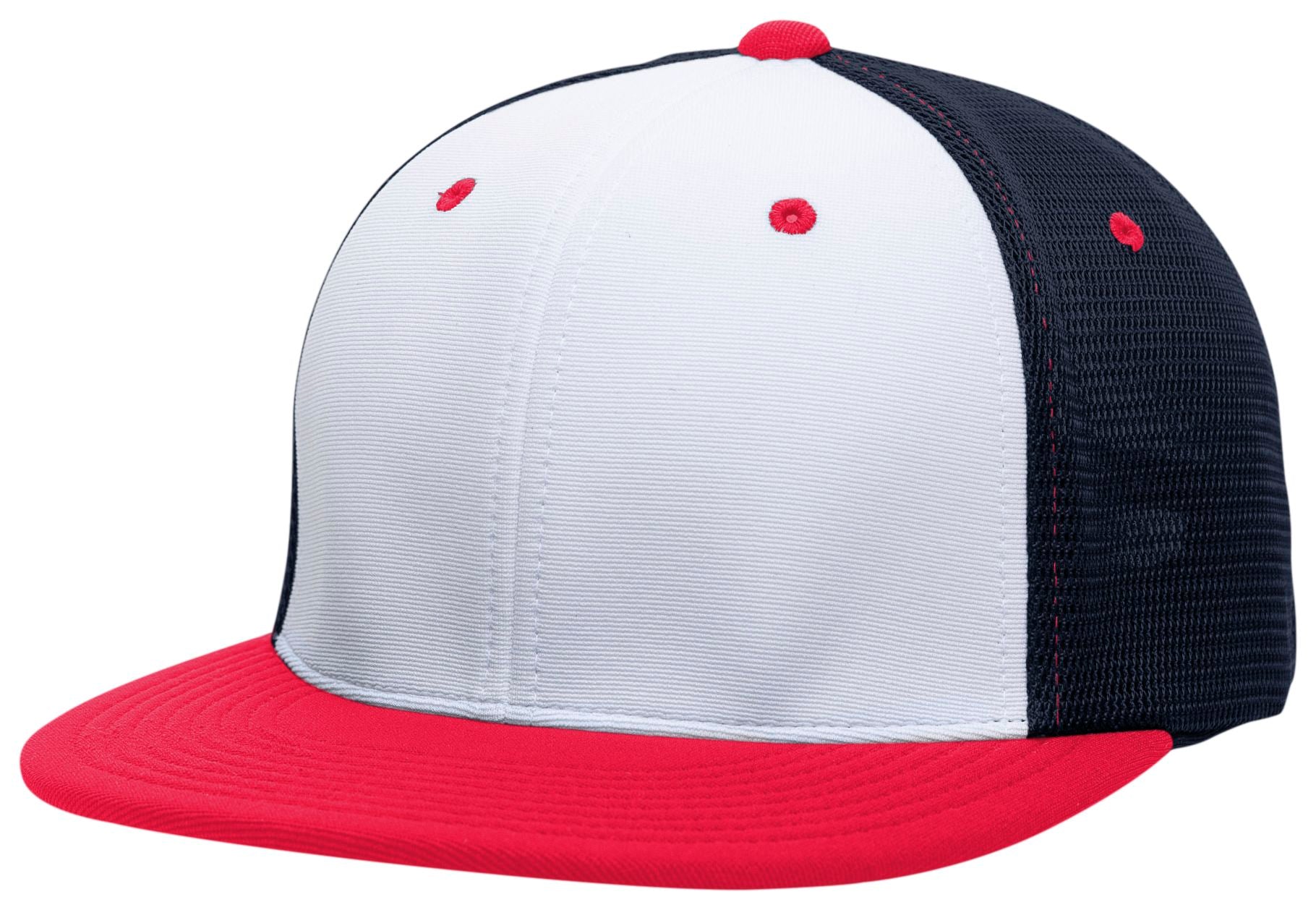 Premium M2 Performance Trucker Flexfit® Cap - XS - WHITE/NAVY/RED