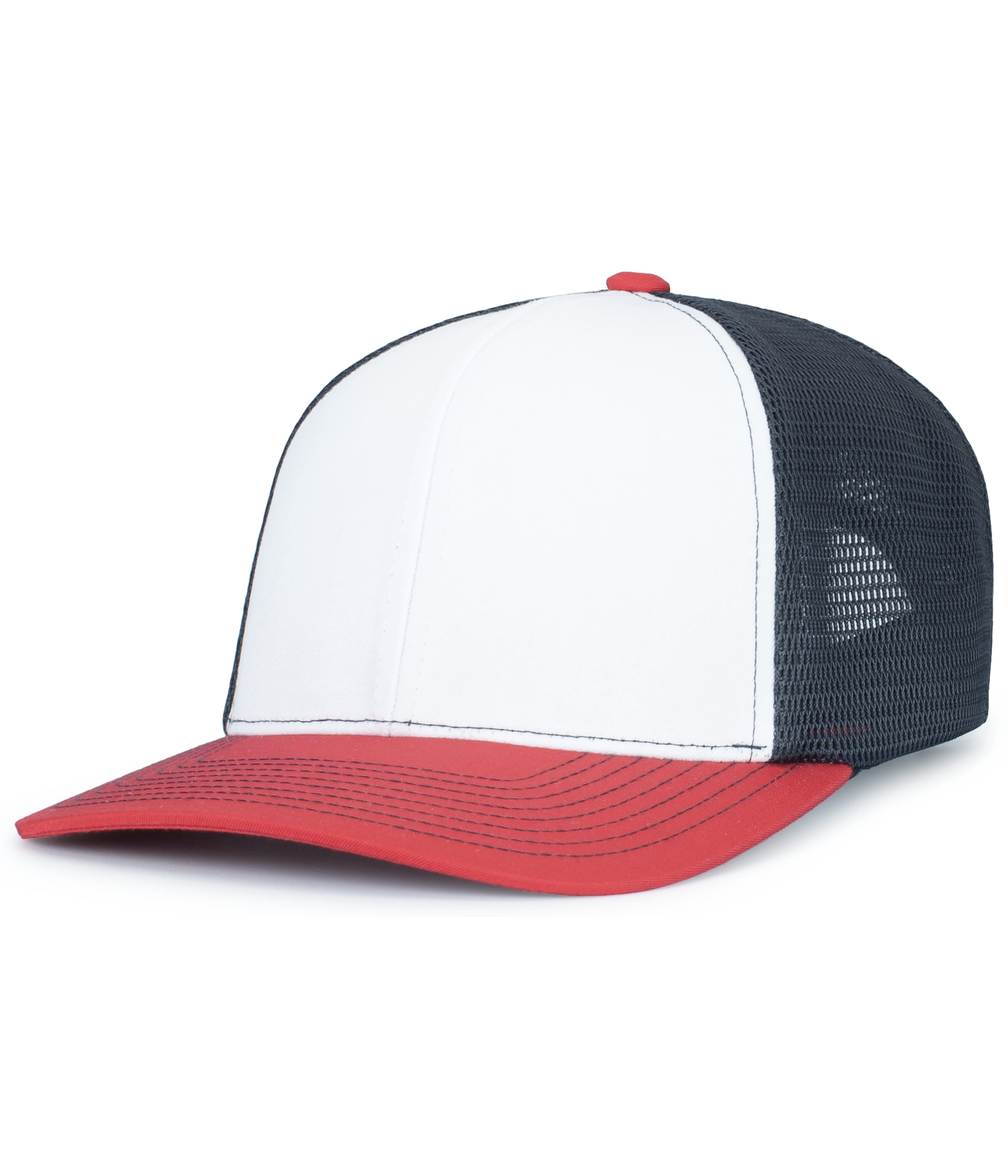 Contrast Stitch Trucker PacFlex Snapback Cap - OS - WHITE/NAVY/RED