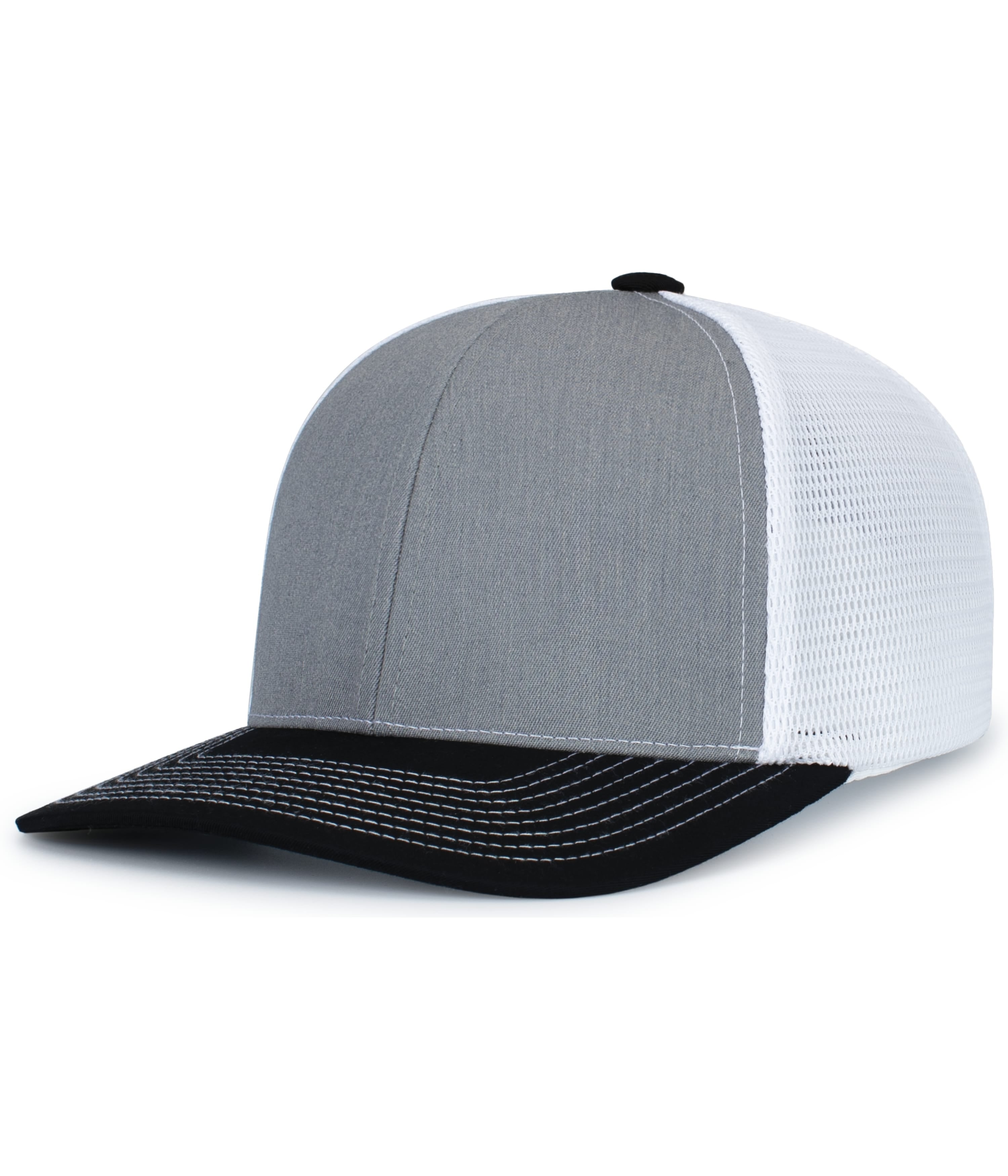 Contrast Stitch Trucker PacFlex Snapback Cap - OS - HEATHER GREY/WHITE/BLACK