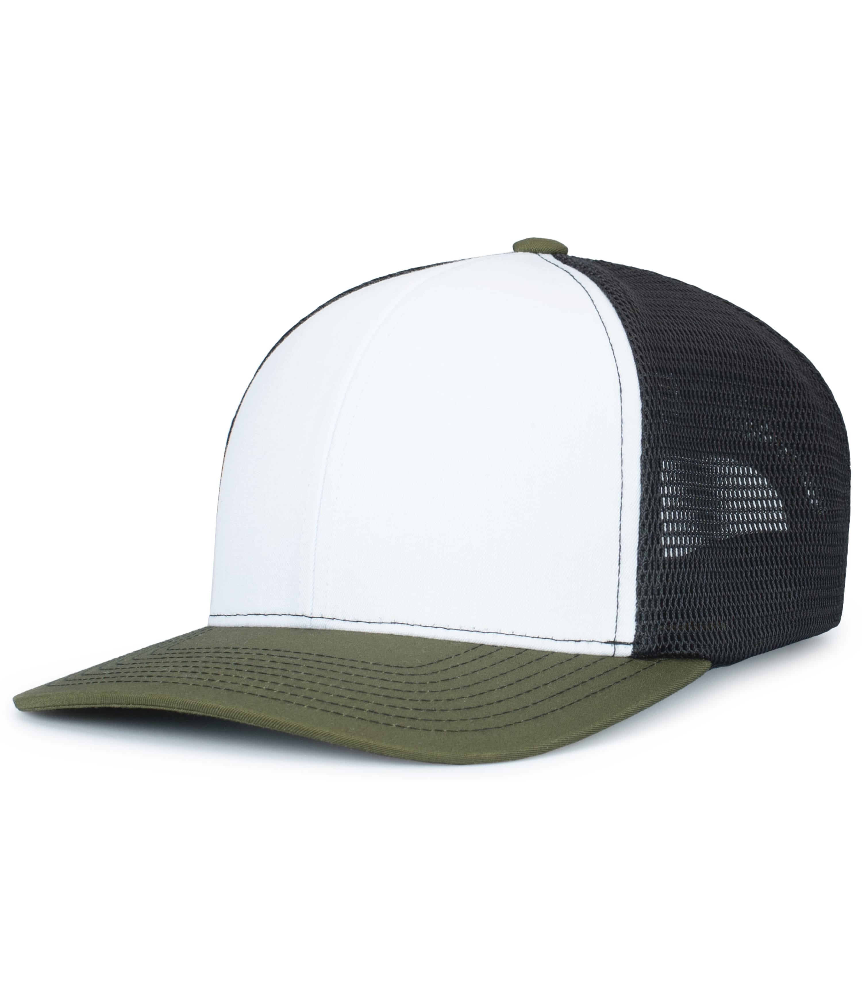 Contrast Stitch Trucker PacFlex Snapback Cap - OS - WHITE/LIGHT CHARCOAL/MOSS