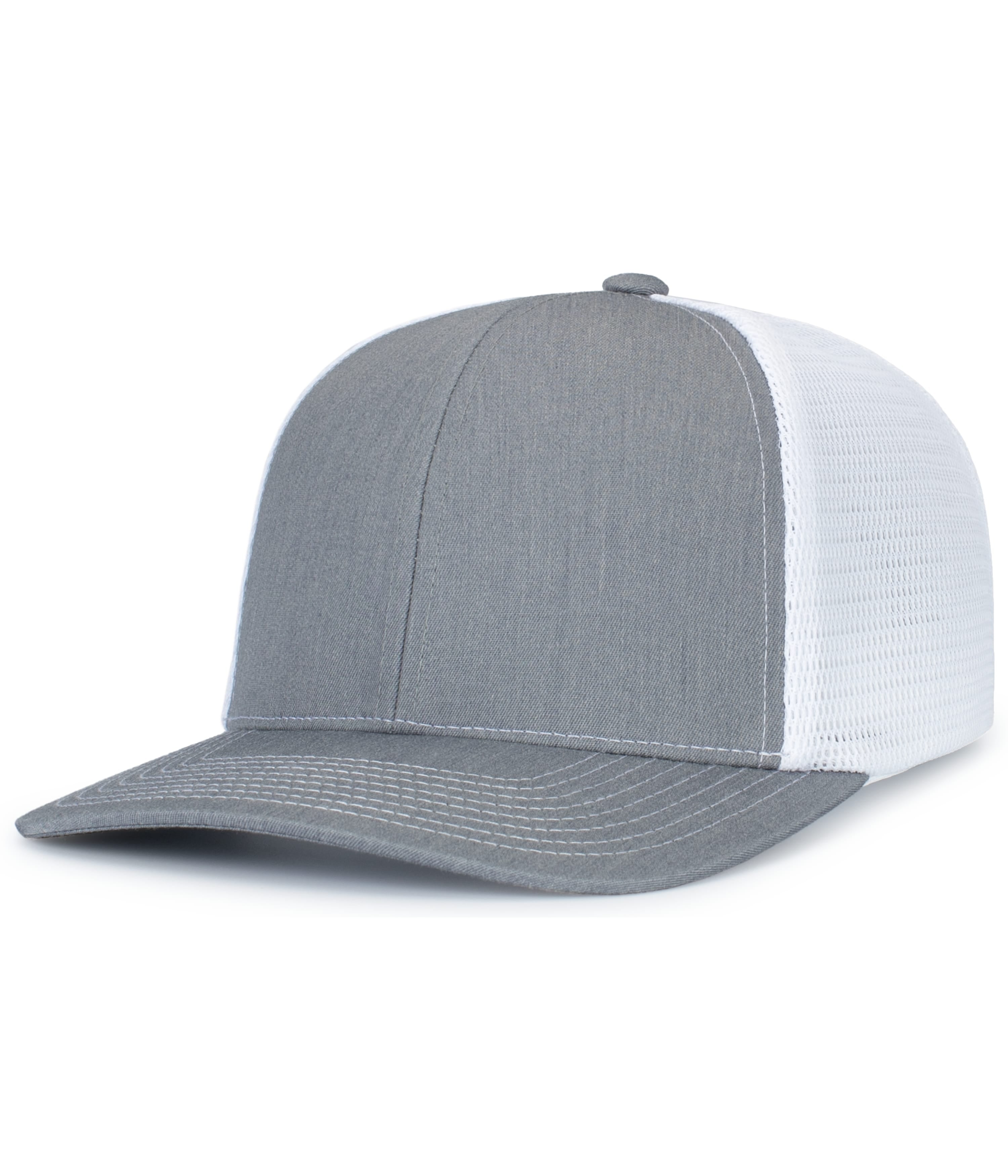 Contrast Stitch Trucker PacFlex Snapback Cap - OS - HEATHER GREY/WHITE/HEATHER GREY