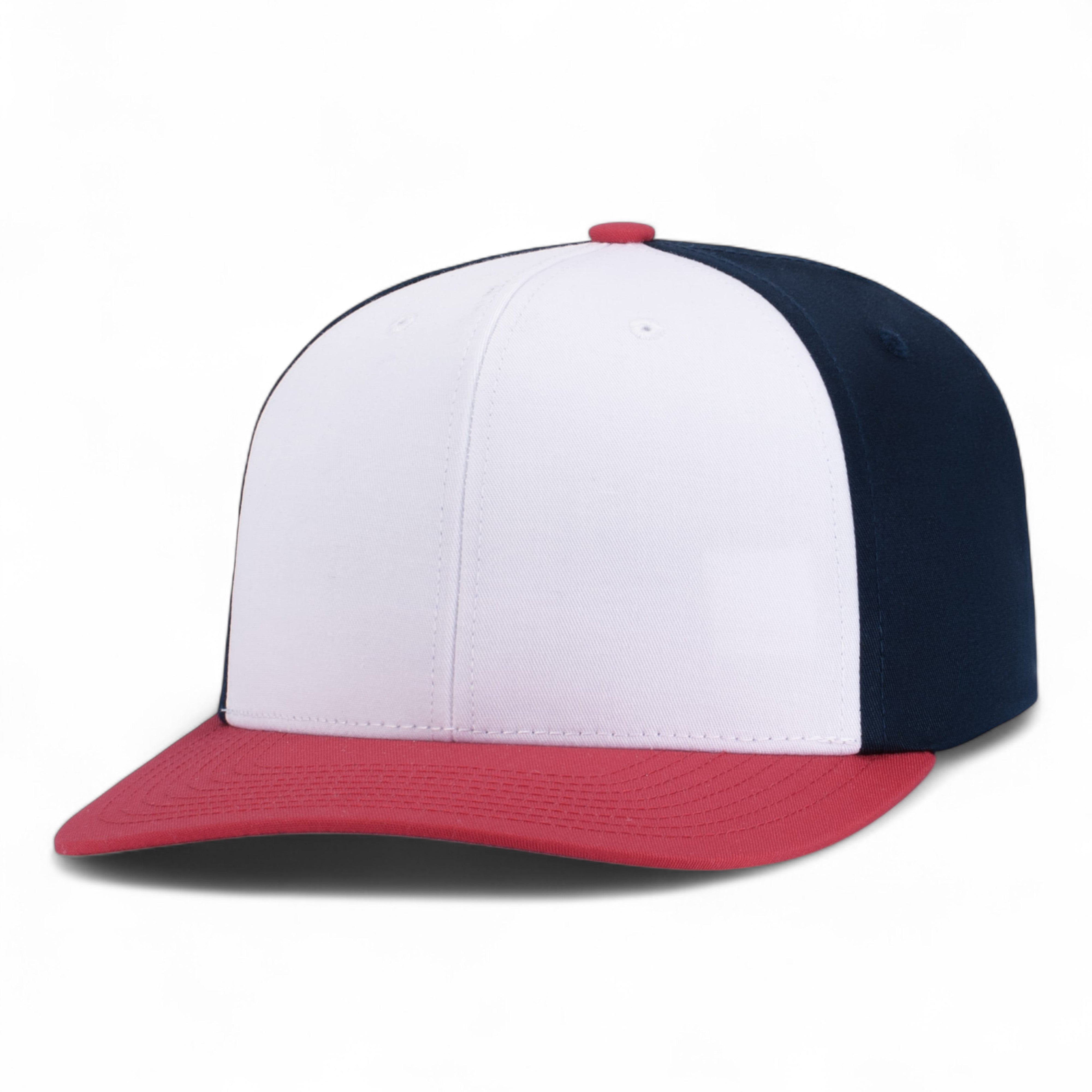 POLY/COTTON SNAPBACK CAP - YTH - WHITE/NAVY/RED