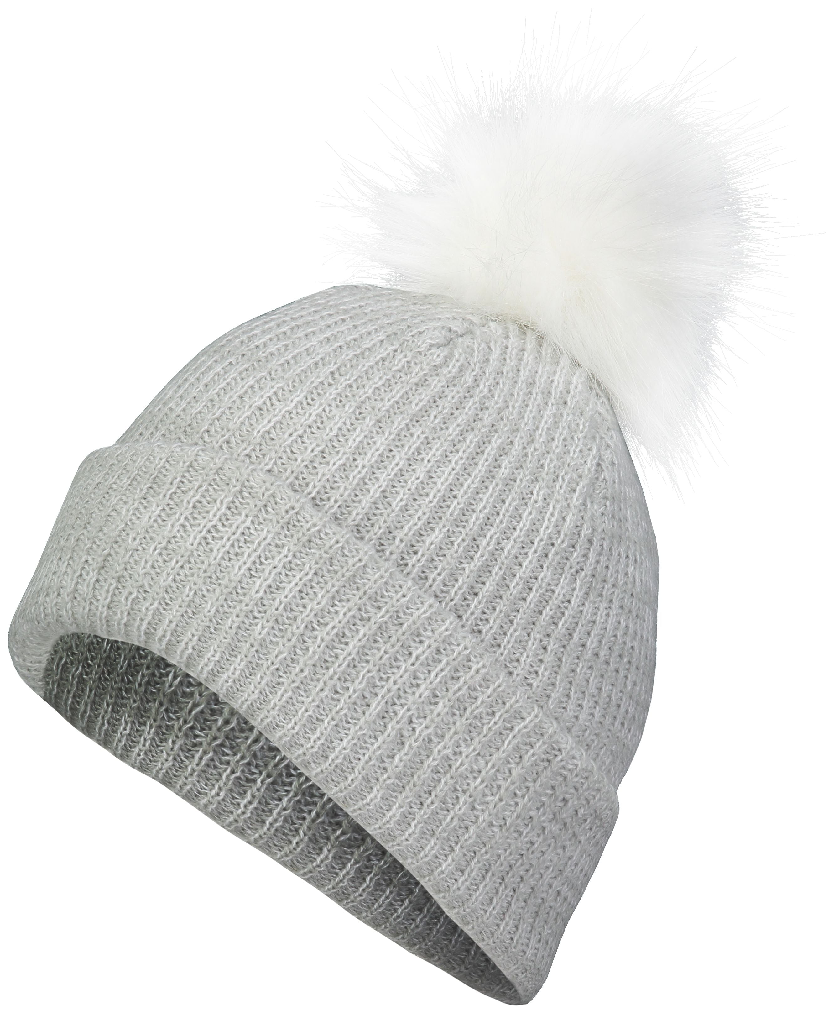 Faux Fur Pom Beanie - OS - SILVER/WHITE