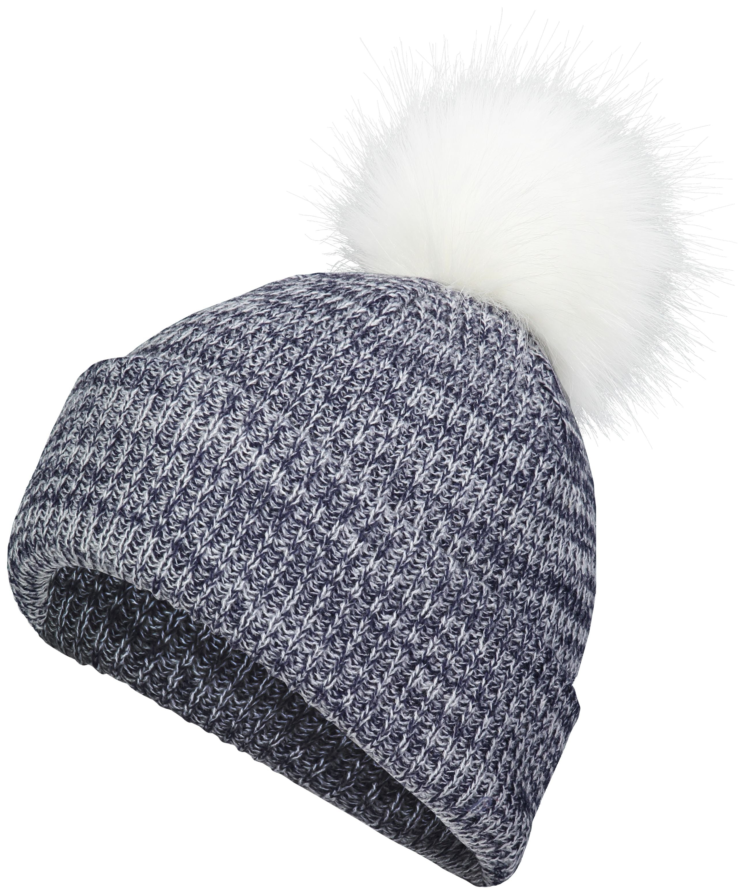 Faux Fur Pom Beanie - OS - NAVY/WHITE