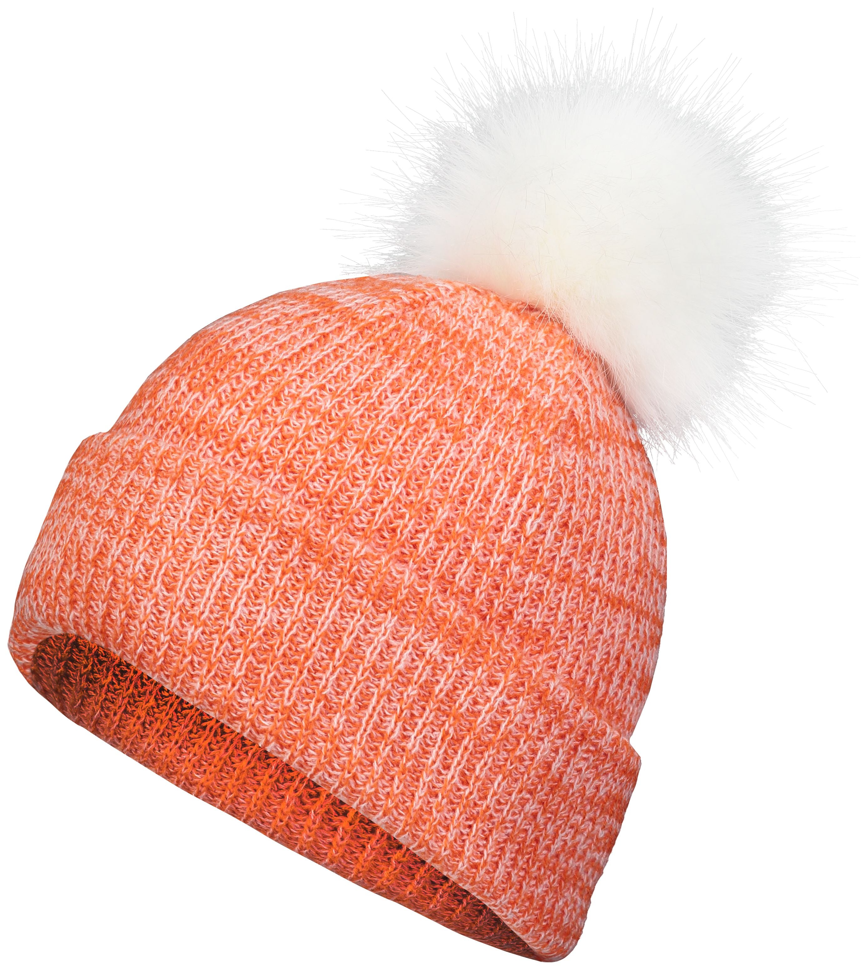 Faux Fur Pom Beanie - OS - ORANGE/WHITE