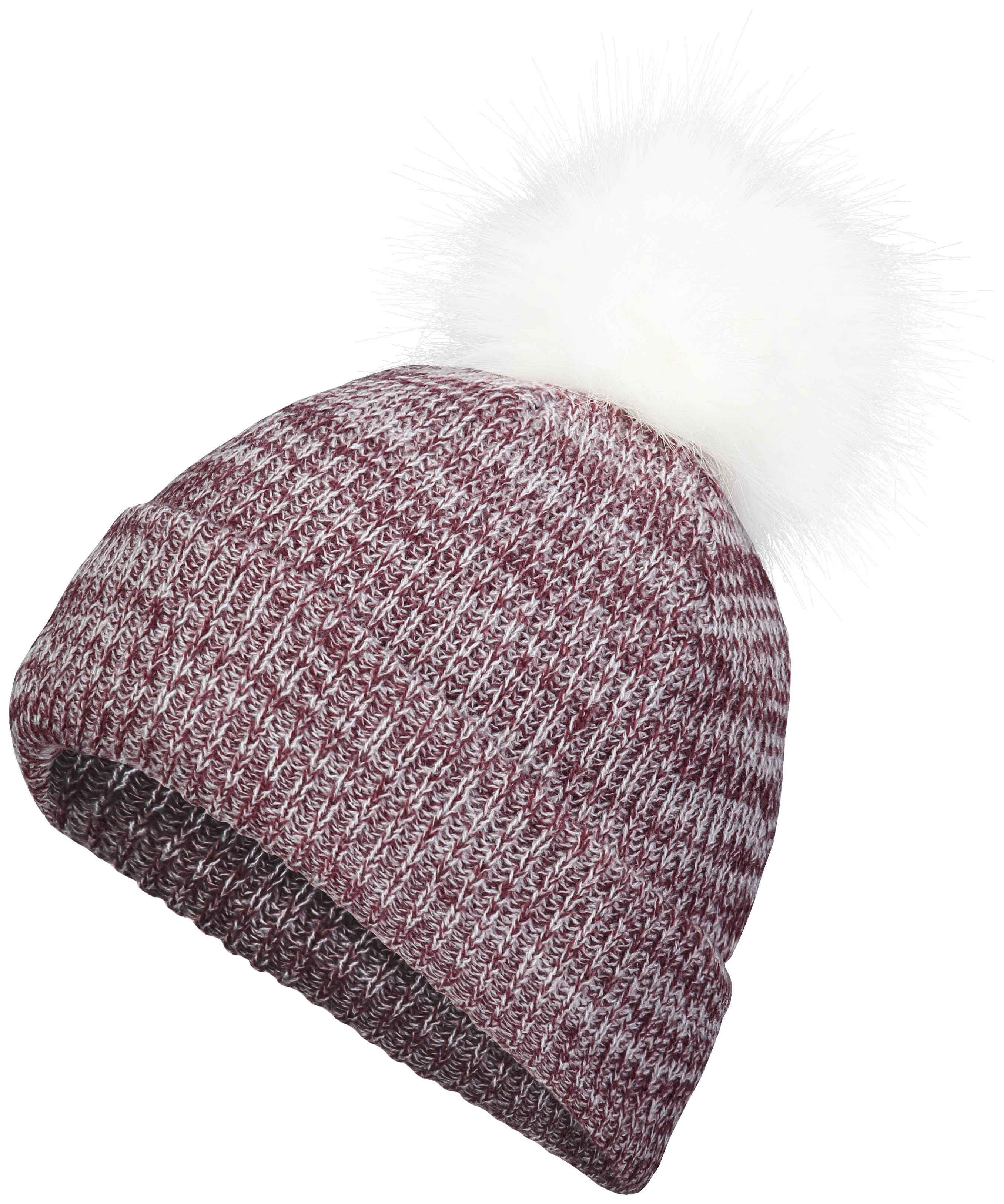 Faux Fur Pom Beanie - OS - MAROON/WHITE