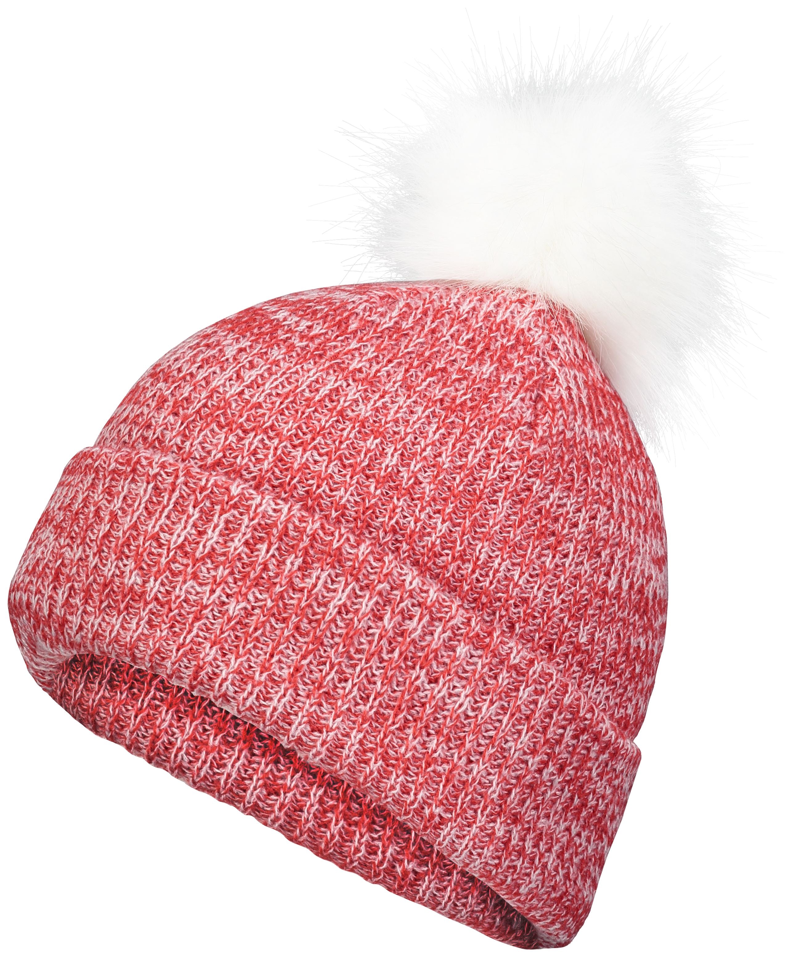 Faux Fur Pom Beanie - OS - RED/WHITE