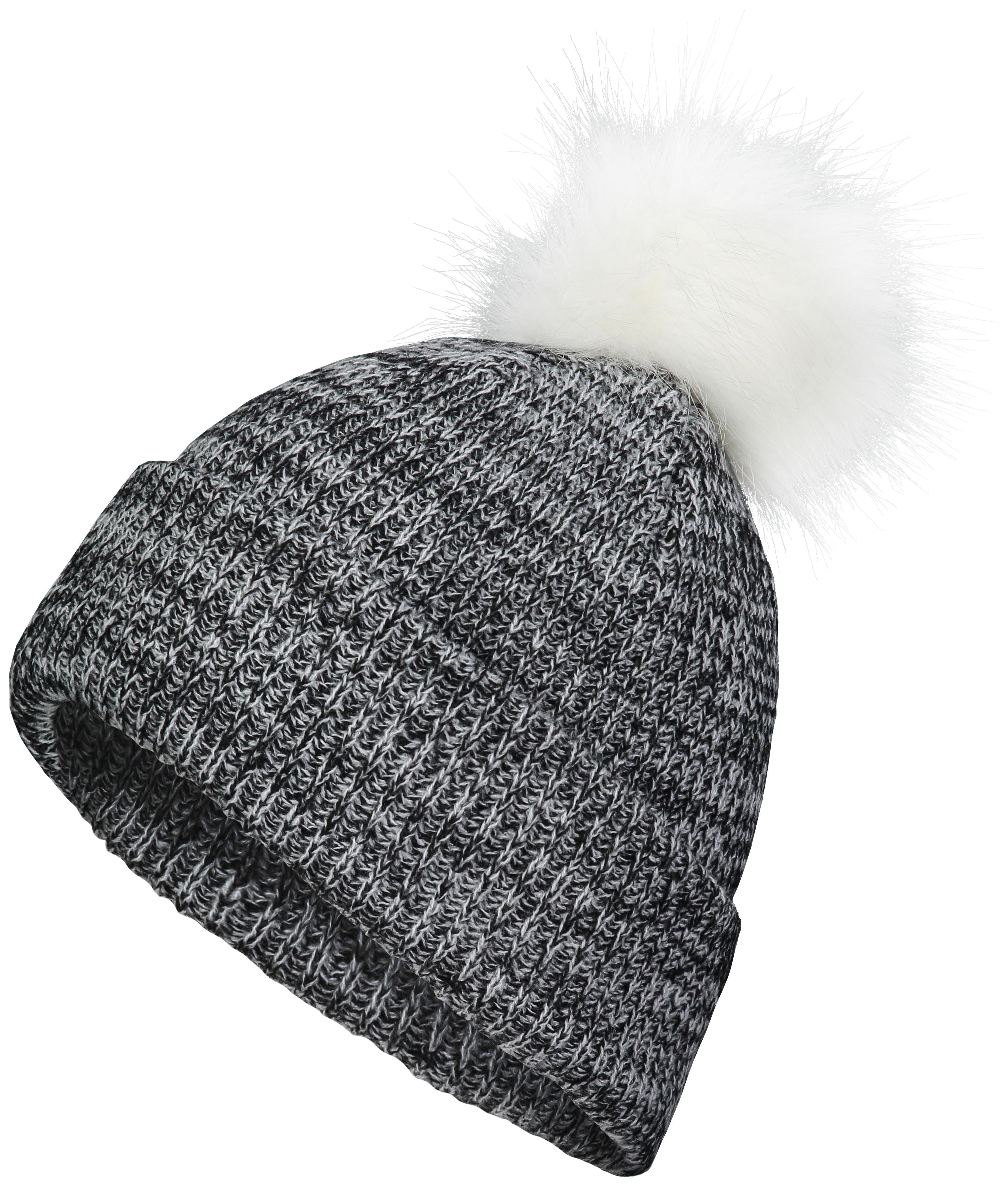Faux Fur Pom Beanie - OS - BLACK/WHITE