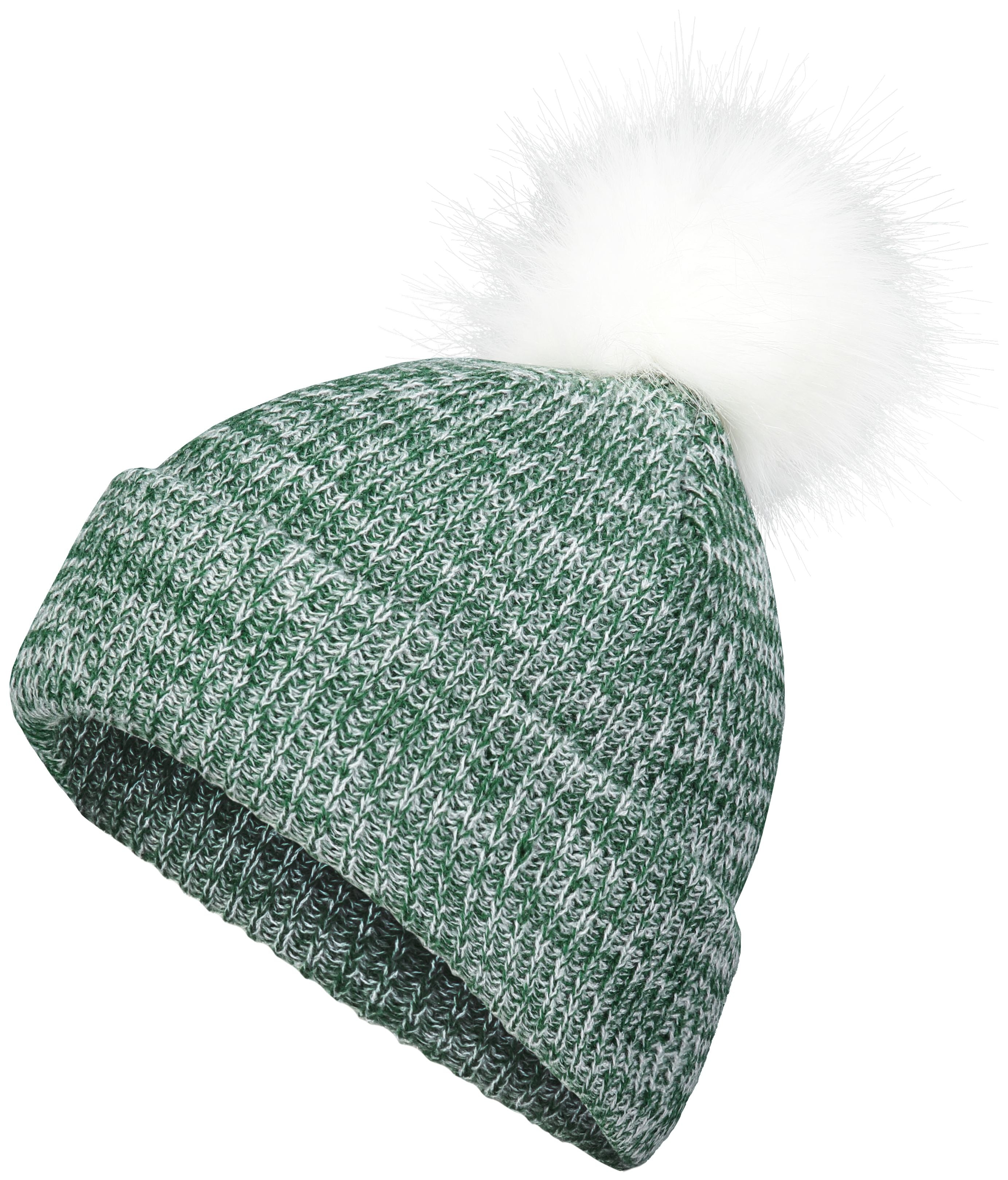 Faux Fur Pom Beanie - OS - DARK GREEN/WHITE