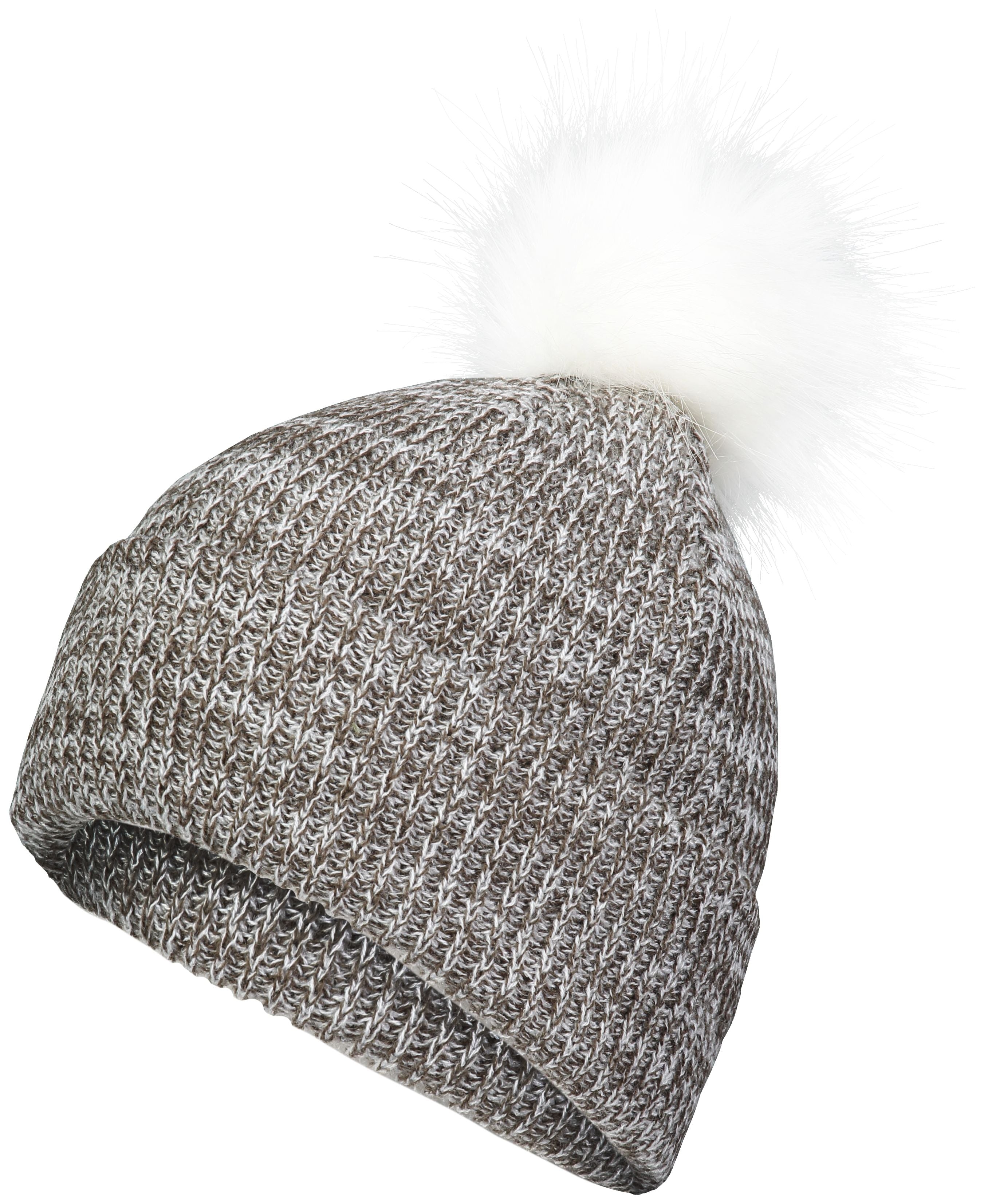 Faux Fur Pom Beanie - OS - BROWN/WHITE