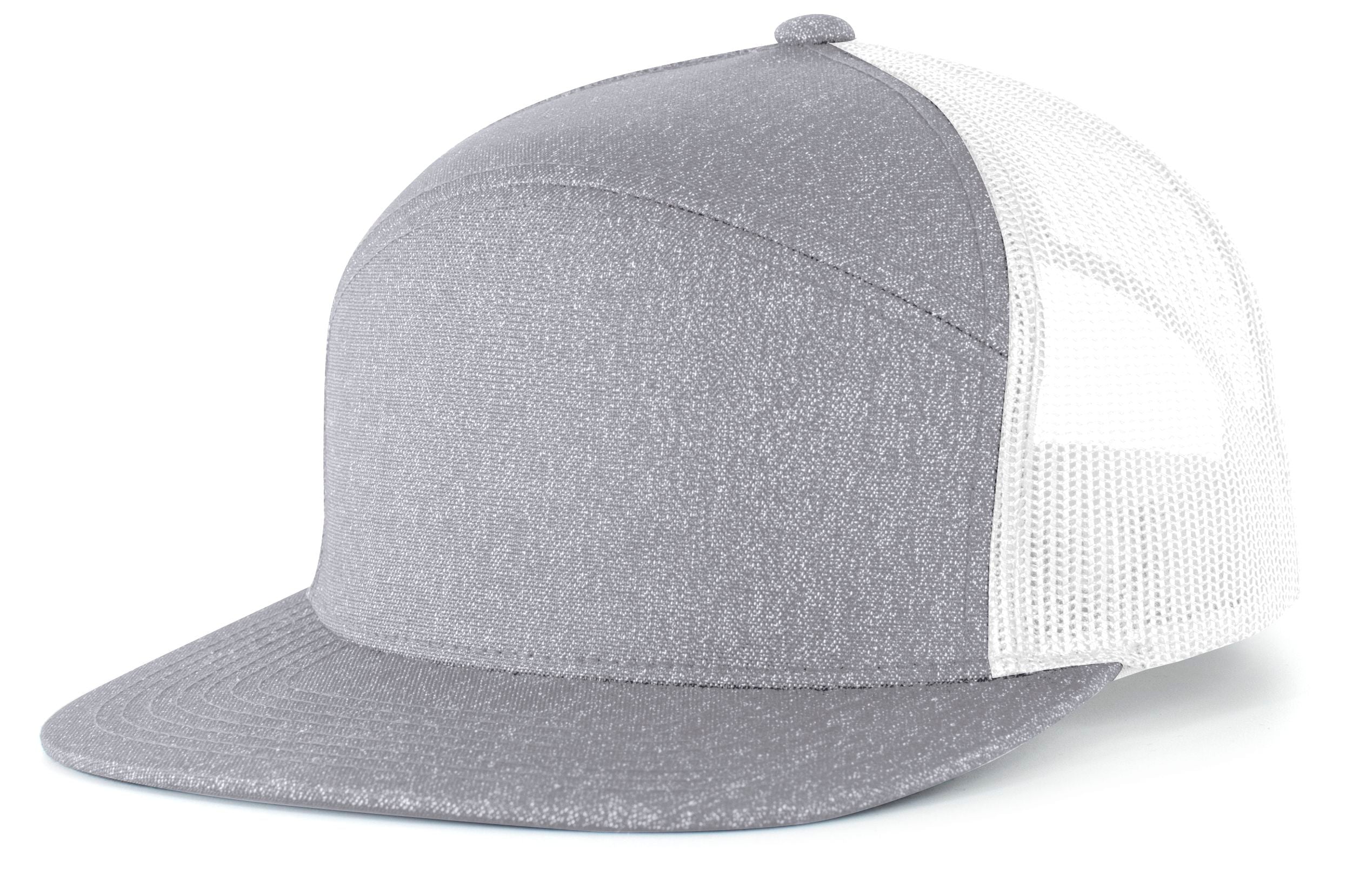 Heather 6-Panel Arch Trucker Snapback Cap - OS - GREY HEATHER/WHITE
