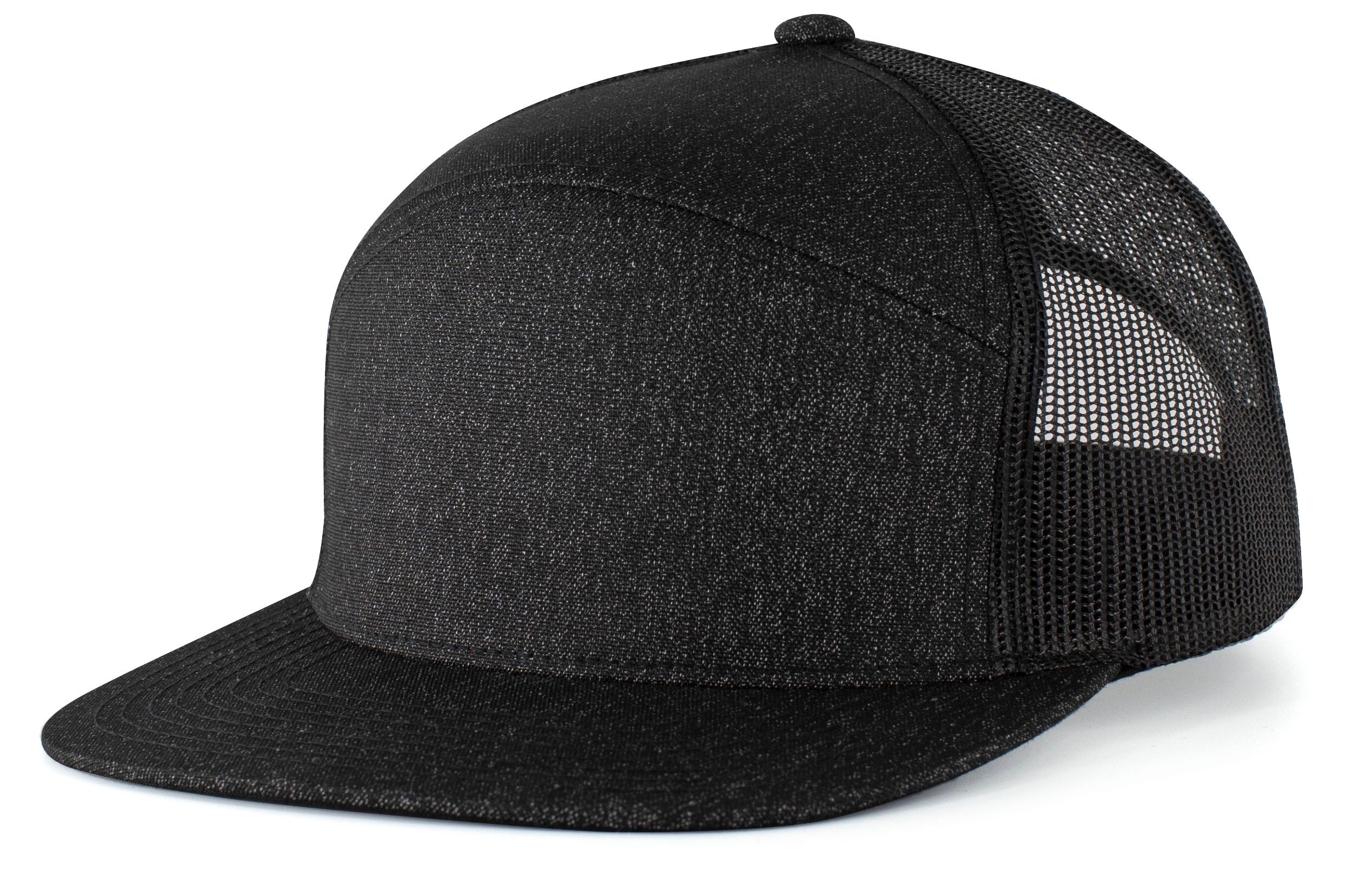 Heather 6-Panel Arch Trucker Snapback Cap - OS - BLACK HEATHER/BLACK