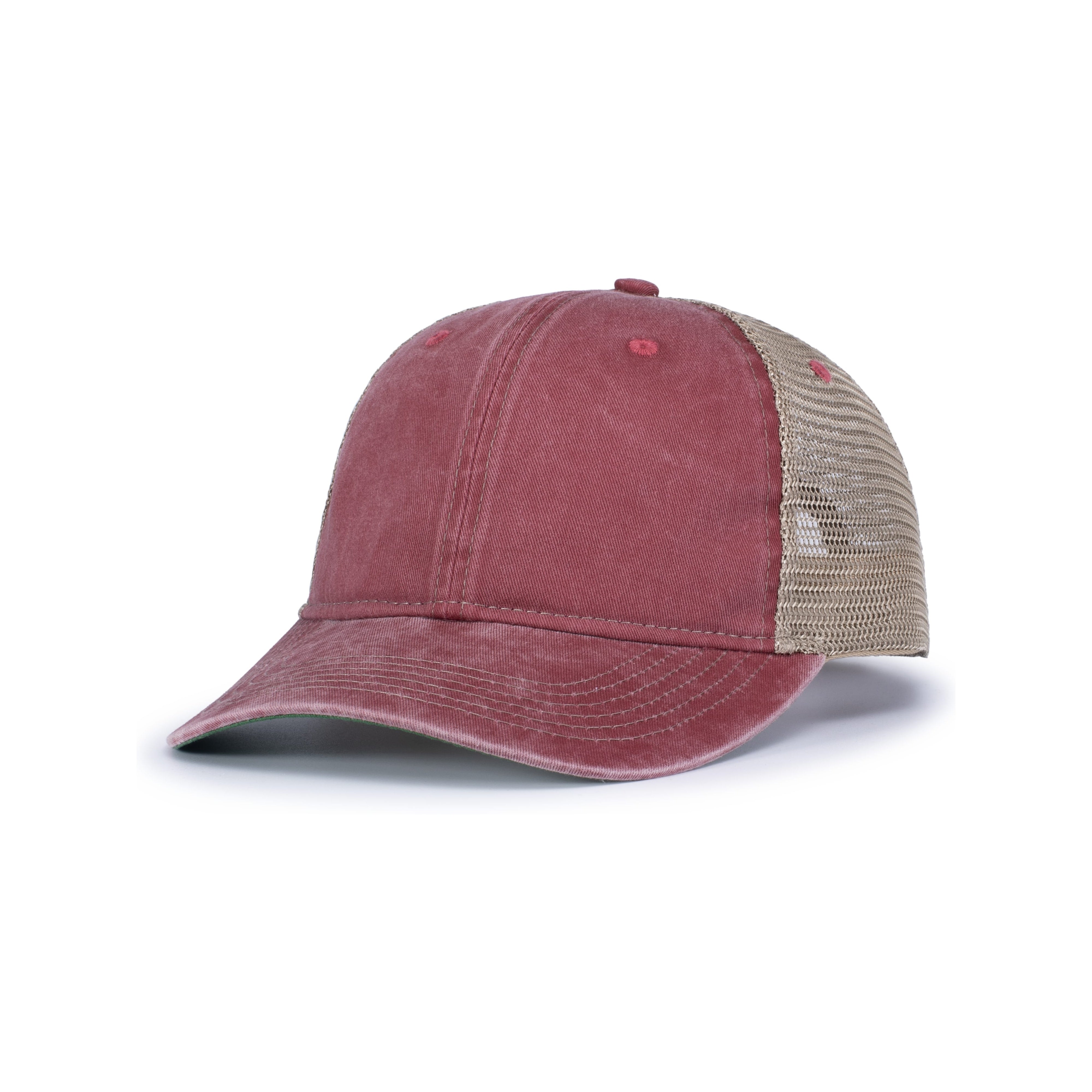 Vintage &quot;Dirty&quot; Trucker Snapback Cap - OS - RED/TAN/RED